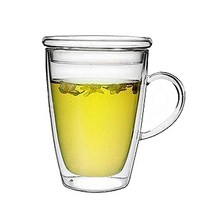 [로하티] 뚜껑 유리컵(300ml) 이중유리 머그컵 머그잔, 1개