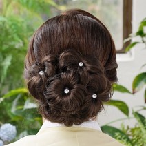 살롱드메리 수국 큐빅 한복 볼륨 올림머리 가발 집게핀, 딥블랙