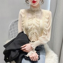 퐁순싸롱 복고풍 넥프릴 레이스 공주풍 쉬폰 셔츠 블라우스 SH