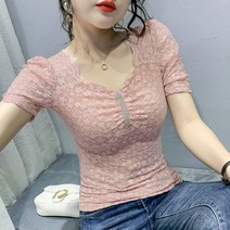 빨강몽키 여성 여름 반팔 레이스 탑 빅사이즈 블라우스 반팔티