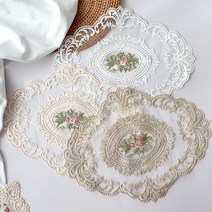 식탁매트 방수 식탁매트 레이스 꽃무늬 플라워 나뭇잎 몬스테라 바나나잎 예쁜 빈티지 자수 손뜨개 매트, 매트(레이스)A_베이지 EP-0919