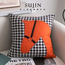말 머리 Pillowcase 가죽 북유럽 스타일 Ins 라이트 럭셔리 45X45CM 체크 무늬 패턴 만화 크리 에이 티브 홈 장식 소파 쿠션 커버, C
