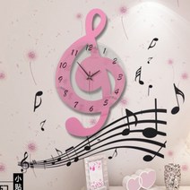 음표 벽 시계 장식품 피아노 음악 학원 인테리어 거실 침실 예술 무소음 장식 블랙 화이트, [소형]핑크28.5x52CM+벽스티커_직경50.5cm