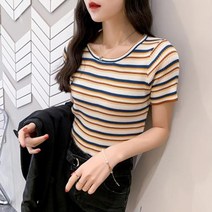 슬림 줄무늬 반팔티 여름티 마린룩 예쁜 라운드 스트라이프 단가라