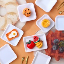 파스텔크래프트 미니어처 화이트 플라스틱 사각 접시 10개입 4종 택1, 둥근사각 (J-05-115)