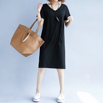 베리위시 브이넥 뒷트임 롱티원피스 반팔원피스 빅사이즈 여성 브이넥원피스