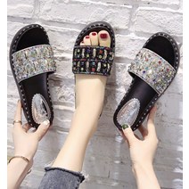 슈바이영 블링 비즈 여자 웨지 통굽 슬리퍼 뮬 6CM