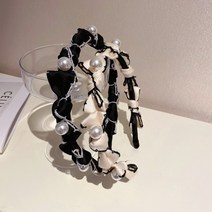 진주 머리띠 헤어밴드 화이트 블랙 프릴 레이스 주름 리본 파티 포인트 연말 연초 공연 공주 레이어드