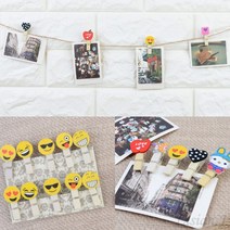 나무집게 마끈 세트 폴라로이드 사진 집게 앤틱 소품 엔틱 소품, 스마일 10P