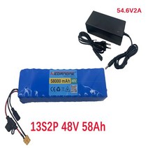 배달 팻바이크 가성비 전기 자전거 48v 20Ah 58Ah18650 리튬 이온 배터리 팩 13S2P 변환 키트 Bafang 1000, 02 48V58Ah ChargeX1, 한개옵션1