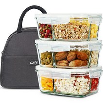 3팩 958.2g(33.8온스) 도시락 상자 유리 밀프렙 용기 3칸 유리 식품 보관 용기 뚜껑 포함 식사 준비 그릇 도시락 상자 유리 음식 준비 용기 도시락 용기 오븐 전자레인지용, Clear, 35.5oz