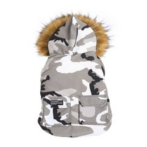 작은 개를위한 애완 동물 강아지 겨울 옷 프렌치 불독 웜 다운 재킷 모피 칼라 파카 오리 퍼그 위장 자켓 pc1618, M