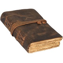 남성용 빈티지 가죽 저널 노트 - 20.3 x 15.2cm(8 x 6인치) 그림자 책 빈티지 종이 가죽 바운드 저널 여성용 앤티크 두꺼운 에이지 데클드 엣지 페이퍼 빈 가죽 스케, 기본