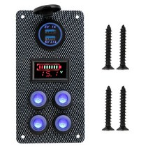 카라반 캠핑카 부품 수리용품 24v 12v 4 토글 라이트 버튼 스위치 패널 블루 led usb 충전기 캐러밴 rv 트레일러 트럭 보트에 대 한 3.0 볼트 게이지 자동차, 검은색