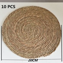 볏짚 짚 받침 냄비 받침대 라탄 캠핑 공예 공예품 10pcs 플레이스매트 식탁 매트 수제 라운드 짠 등나무 호박 물 조롱박 히아신스 플레이스매트 라운드 패드 짚 컵 코스터, 직경 20cm 10개, 둥근