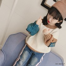 누더기 팔꿈치 패치 알록달록 스웨터 유아스웨터 촬영룩