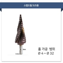 브랜드 스테인레스전용 스텝드릴 2F SUS 4mm~32mm 1pcs 스탭드릴 코발트 기리 비트 목함 세트
