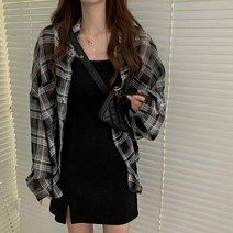 셔츠 여성 끈나시 원피스 루즈핏 체크 세트 코디