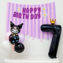산리오 쿠로미풍선 스트리머 풍선스탠드 대형숫자풍선 생일 가랜드 파티용품 세트, 7