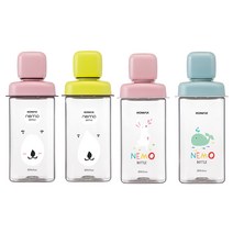 코멕스 트라이탄 BPA FREE 네모 휴대용 물병 4종, 핑크 곰, 그린 곰, 핑크 토끼, 민트 고래, 430ml