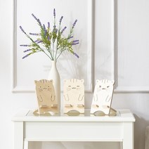 조은세상 휴대폰 거치대 책상 데스크 소품 거치 자작나무 원목, 일자눈 강아지, 1개