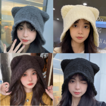올라월드 양모자 곰돌이모자 박나래모자 귀도리 버킷햇 겨울 여성 방한 니트 귀달이모자