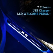 bmw부품 다이나믹 LED 웰컴라이트 자동차 도어 씰 경로 스커프 플레이트 페달 BMW X6 E71 E72 F16 F06 용 커스텀 로고 차량 장식, 4pcs front and rear