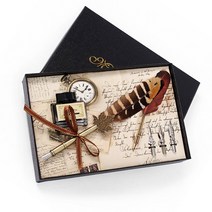 클래식 빈티지 깃털 딥 펜 + 펜촉 3p + 블랙 잉크 3종 만년필 세트, 상세 참조, 상세 참조