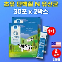 미국산 프리미엄 소 성장기 아기 초유 우유 파우더 성분 유단백 고소한 단백질 분말 스틱 콜로스트롬 COLOSTRUM POWDER 모유유래 유산균, 2박스