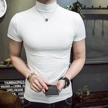 목폴라니트 반팔 쫄티 티셔츠남자 옷수납 여름시즌 타이트 남성목폴라 반소매 단색 헬스 티셔츠 언더셔츠