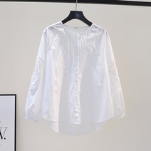 자수 화이트 면 셔츠 여 라운드 루즈핏 여성셔츠 블라우스 캐쥬얼셔츠 여자봄