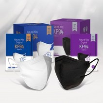 찐마스크 내추럴키스 KF94 KF80 KFAD 비말차단 대형 중형 소형 50매 여름용 마스크 새부리형 블랙 화이트, KF-94 대형 블랙(50매)
