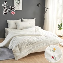 [투유] 정원 고밀도 꽃자수 바이오워싱 차렵이불(Q) by효재, 색상:화이트