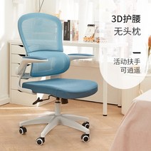 89칸 원기 컴퓨터의자 사무용 가정용 인체공학 학습의자 학생 리프트 시트 책상 회전의자, 3D허리보호대-무두베개-화이트프레임블루