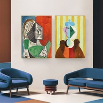 PABLO PICASSO 피카소 여인 추상화 그림경매 대형 인테리어 그림 액자, A, 우드