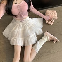 [페미닌/러블리] 하늘하늘 여성 쉬폰 2단 주름 미니 스커트 2color // (프릴 주름 2단 캉캉 속바직 내장 쉬폰 스커트 치마)