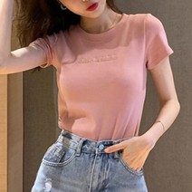 봄 여름 기본티 자수 여성 반팔 티셔츠 캐주얼 라운드티 반팔티 4색 흰티 가족티 단체티