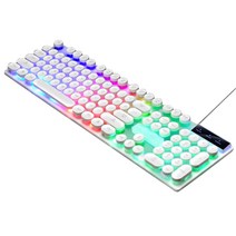 USB LED 백라이트 타자기 기계식 키보드 라운드 키 캡 -104 펑크 게임 키보드 -기계 게임 키보드 레트로 키보드 백라이트 게임 USB 유선 서스펜션 키보드, 하얀색