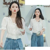여성 반팔 티셔츠 프릴 블라우스 브이넥 반팔티 5부 반소매 면티 여자반팔티 인박카022