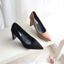 스웨이드 스켈레토힐 8.5cm 하이힐 스퀘어굽 빅사이즈