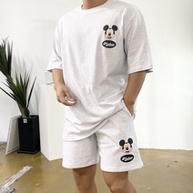 남자 페이스 미키 반팔 반바지 커플 여름 흰색 트레이닝 세트 2컬러