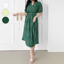 가비진 여성용 플라워 브이넥 반팔 랩 롱 원피스