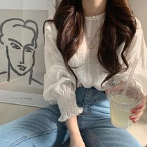 레이스프릴블라우스 여름 프릴블라우스 레이스 셔링 로맨틱 자라 스타일 벌룬 셔츠 새틴블라우스 h&m