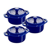 Staub 스타우브 세라믹 미니 라운드 꼬꼬떼 냄비 세트 다크 블루 3개 Round Cocotte, 1세트