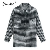 트위드 손담비 Simplee 우아한 진주 격자 무늬 셔츠 여성 가을 ​​겨울 캐주얼 느슨한 대형 긴 셔츠 하이 스트리트 패션 여성 블라우스 | 블라우스 셔츠