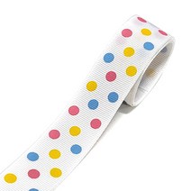 (주)아트인 컬러풀 도트 골직 리본(90cm), 25mm, 화이트