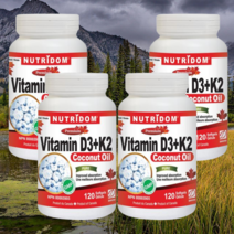 캐나다 비타민 D 3 K2 고함량 1000 IU 디 dk2 MCT오일 120 캡슐 4개, 120정
