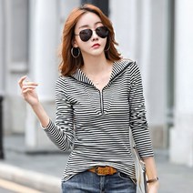 스트라이프후드집업 일선 거물급 여성의류 전문점 궤짝을 치우다 봄가을 줄무늬 슬림 반집업 순면 코튼 2881700047