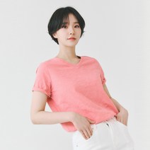 폴햄 폴햄 여성 면 슬럽 솔리드 브이넥 반팔 티셔츠_PHB2TR2740