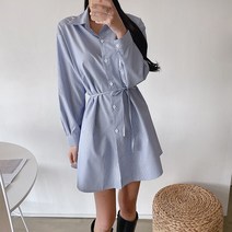 제이에프앤씨 스트라이프 허리끈 셔츠 원피스